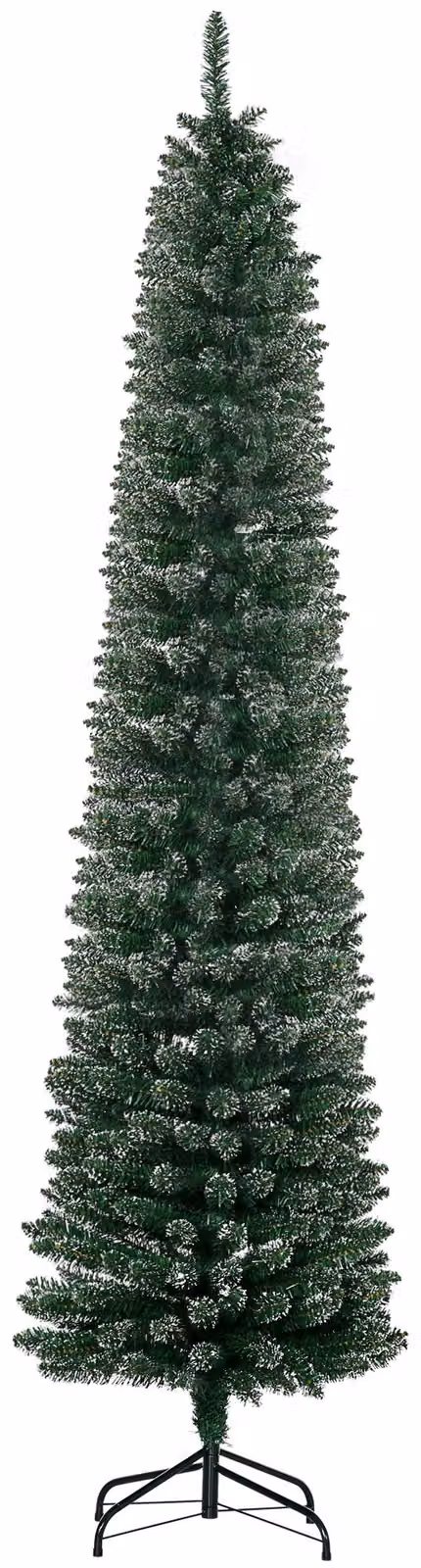 Albero di Natale Innevato Slim Ø56x225 cm con 624 Rami Base Rimovibile e Pieghevole in PVC Verde
