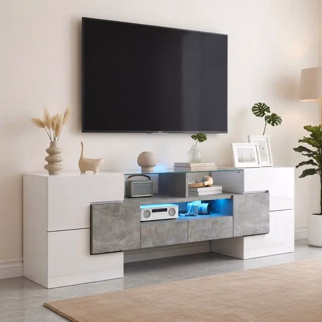 Cassettiera TV bianco lucido in truciolare 145 cm