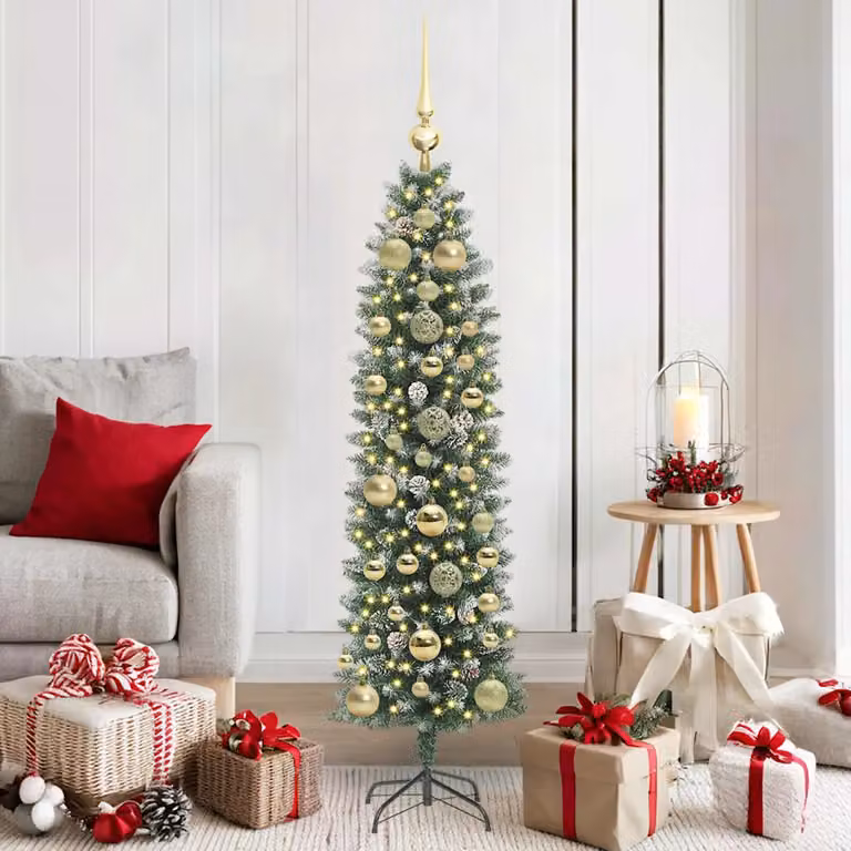 vidaXL Albero di Natale Artificiale Sottile Verde e Bianco 150 cm