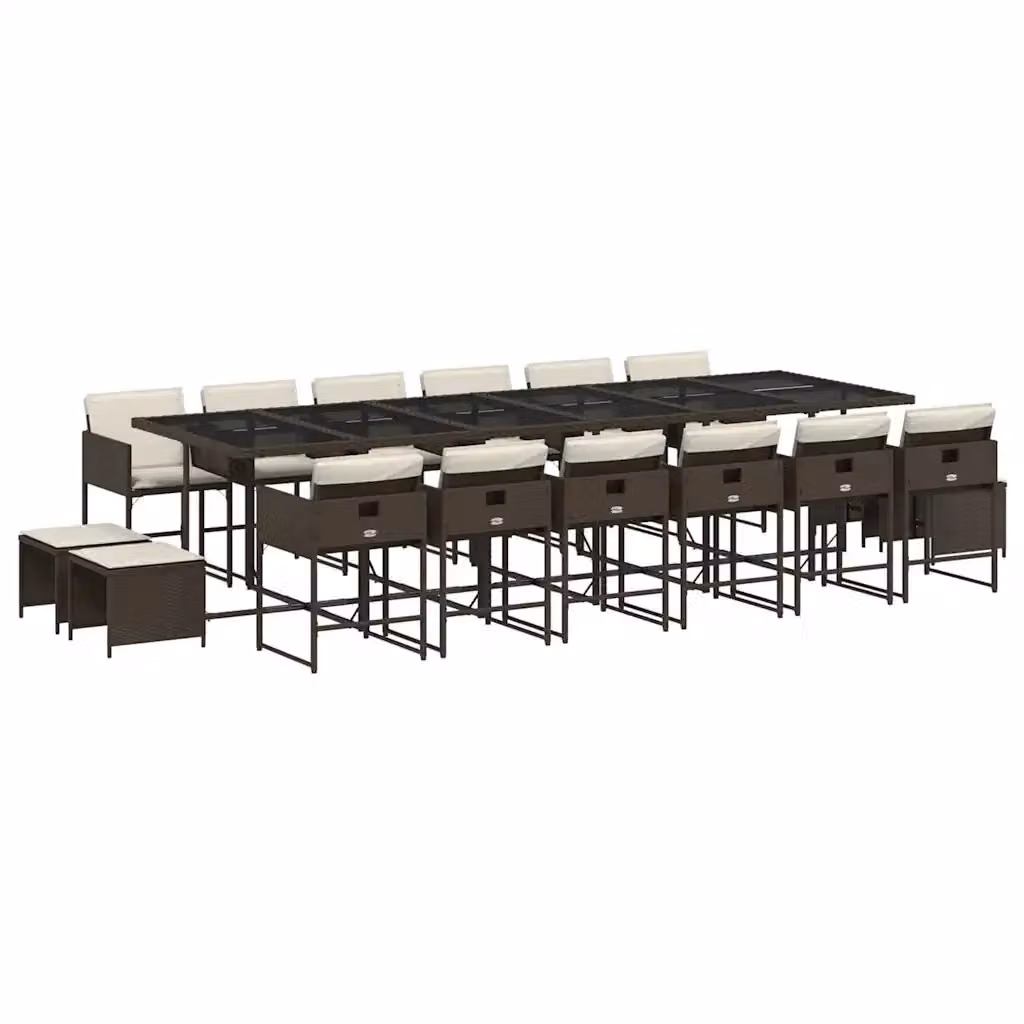 vidaXL Set da Pranzo da Giardino 17 pz in Polyrattan Marrone con Piano in Vetro e Cuscini – 2