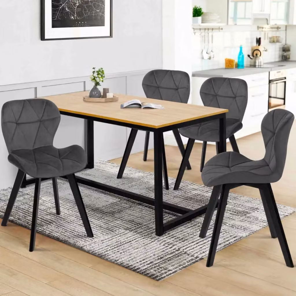 Set di 4 sedie ROBINE IDMarket in velluto grigio scuro con gambe nere in stile moderno – 2