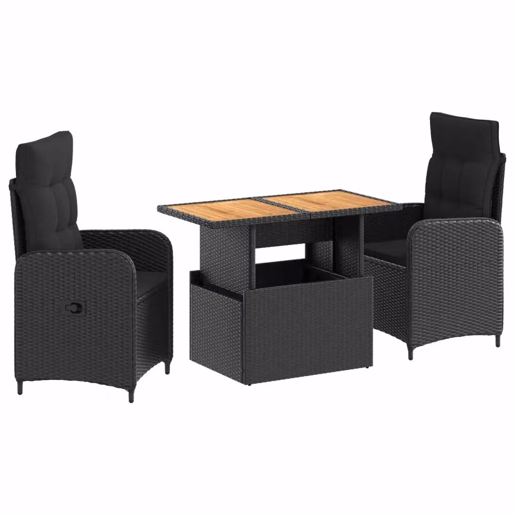 Set da pranzo per esterni 3 pezzi vidaXL in rattan nero con design moderno – 2