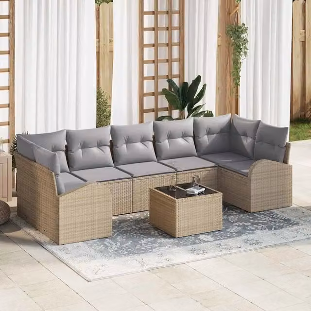 Set Divano da Giardino 8 pz Beige polyrattan 3345960