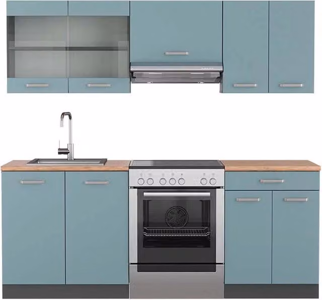 Cucina componibile R-Line Grigio-blu/Antracite 200 cm, PL Rovere Vicco