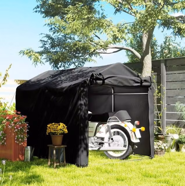 Tenda garage da esterno impermeabile con porta avvolgibile, struttura in metallo zincato, nero