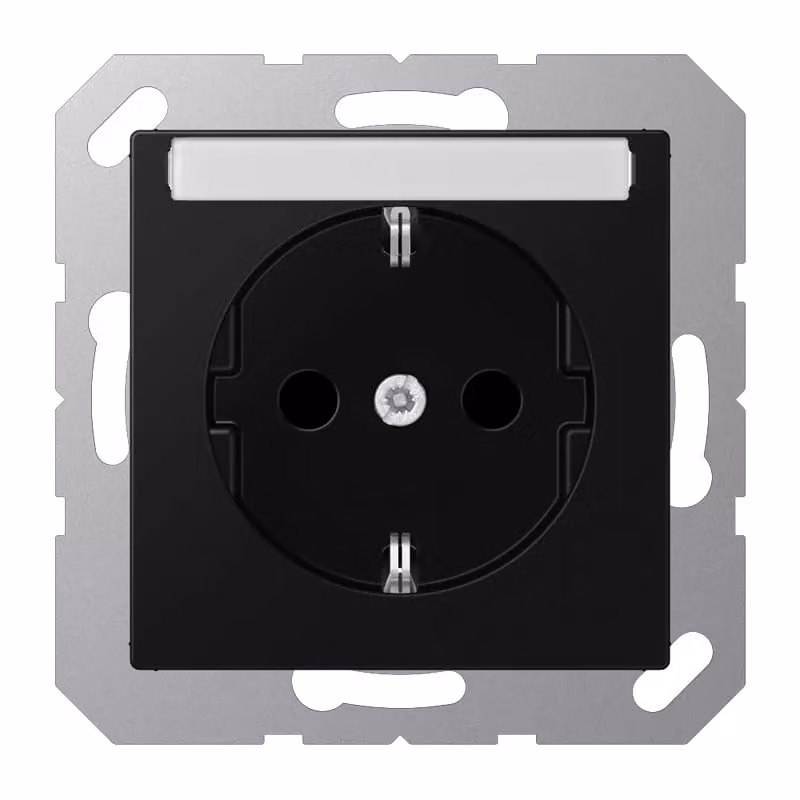 Presa Jung SCHUKO, 16 A 250 V ~, con etichetta, protezione integrata contro il contatto accidentale, materiale termoplastico verniciato, serie A, nero grafite opaco A1520BFKINASWM