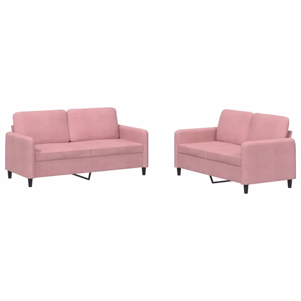 Set di 2 divani vidaXL in velluto rosa con cuscini per soggiorno in stile moderno – 2