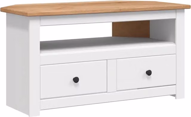 Mobile TV angolare in pino bianco Serie Panama L 93 cm x P 49 cm x H 49 cm