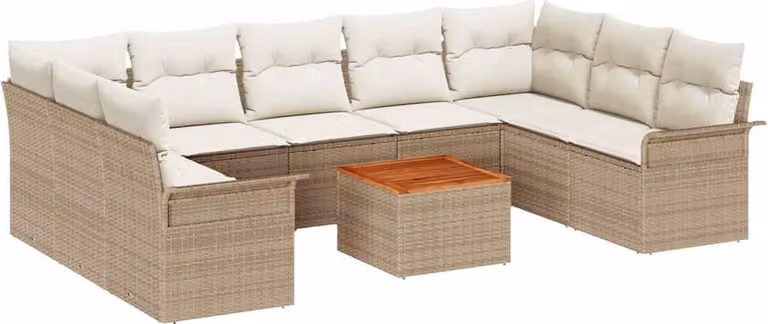 Set Divano da Giardino con cuscino 10 pcs Beige polyrattan