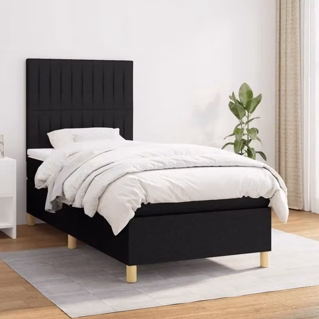 Giroletto a Molle con Materasso-Struttura Letto Nero 90x200 cm in Tessuto 643196