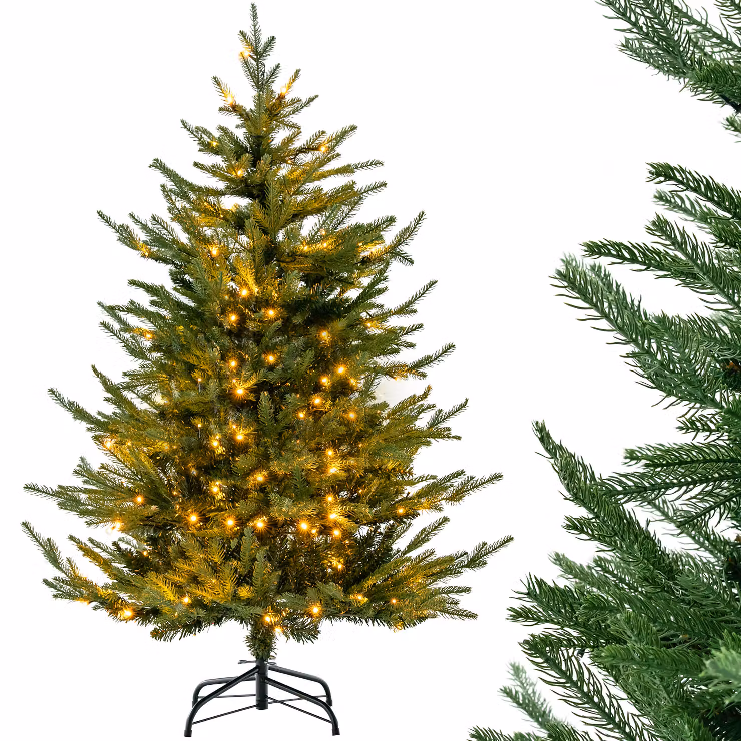 Albero di Natale artificiale COSTWAY CM24315DE, 136 cm, con luci, albero di Natale pieghevole con 8 modalità di illuminazione, 180 luci LED bianco caldo - A