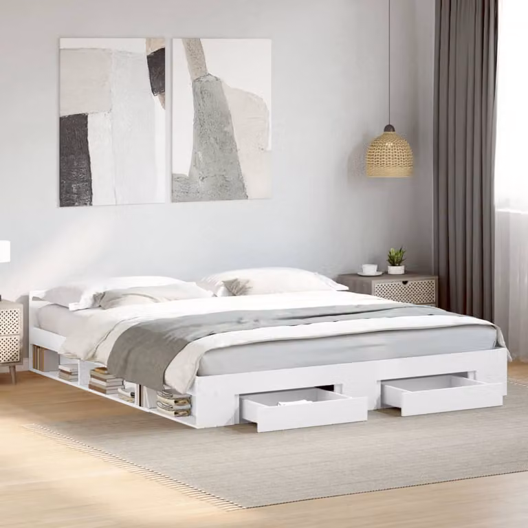 vidaXL Giroletto con Cassetti Bianco in Legno Multistrato L: 180 cm, P: 200 cm, H: 183 cm