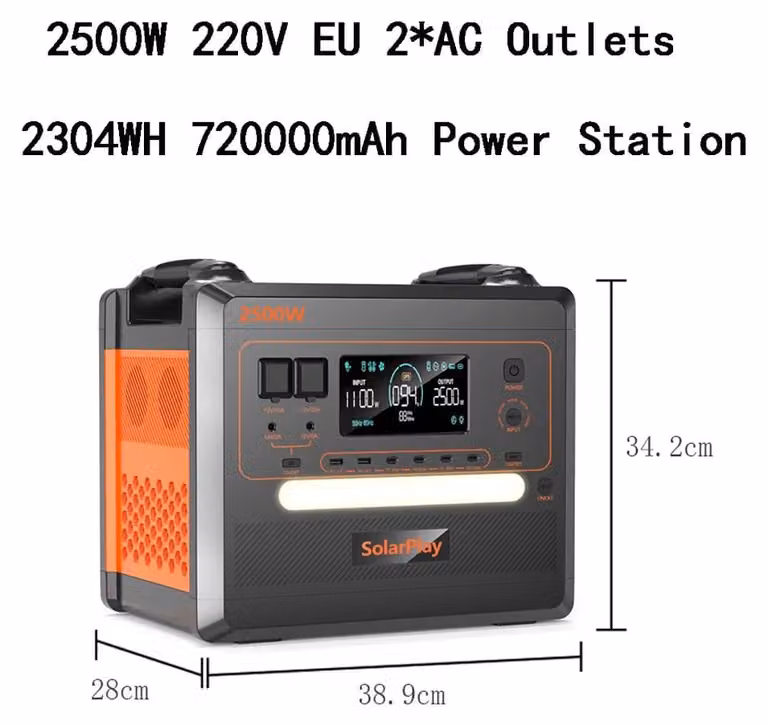 Centralina portatile – Generatore solare LiFePO4 – 2500 W – 2304 Wh – Funzione UPS – Versione UE