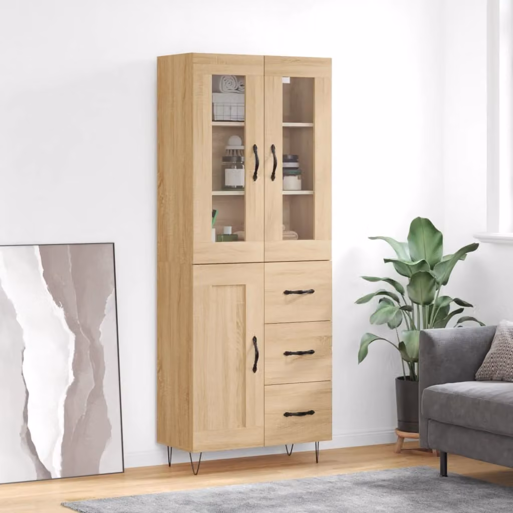Credenza moderna vidaXL in rovere color marrone con ante a battente e ripiani interni L: 69,5 cm, P: 34 cm, H: 180 cm