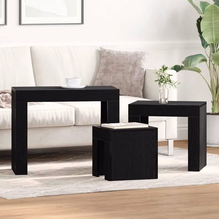 Set di 3 tavolini da annidamento vidaXL in stile moderno, colore rovere nero, L/P/H: 61 x 30 x 50 cm