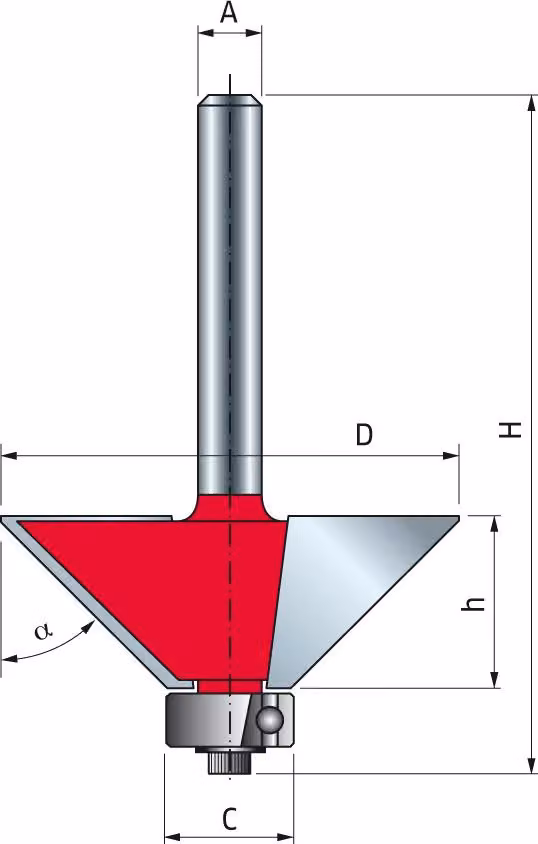 Fresa smussatrice HM 25 mm - Gambo: 8 mm Z: 2 NL: 8 mm