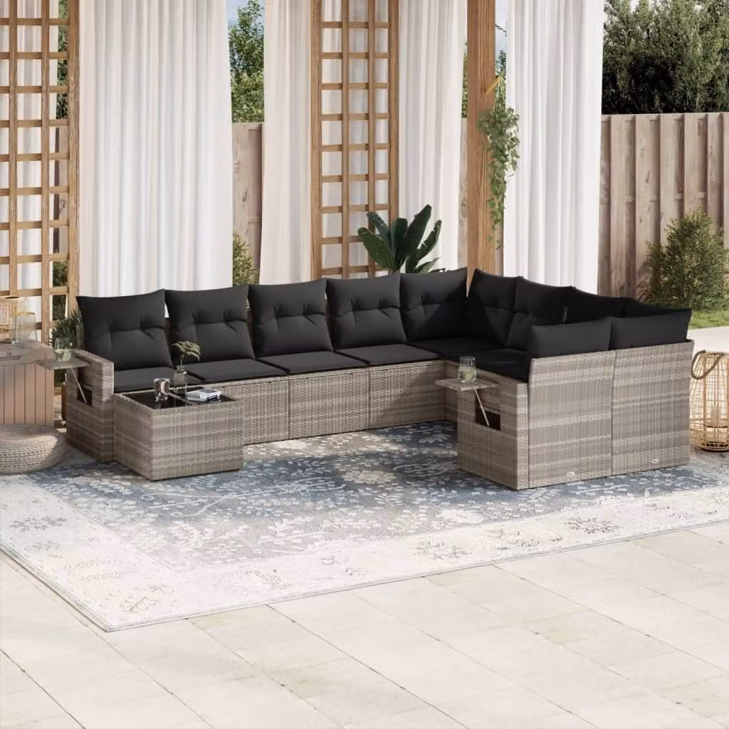Maison Exclusive - Set da giardino 10 pezzi con cuscini Grigio chiaro Polyrattan