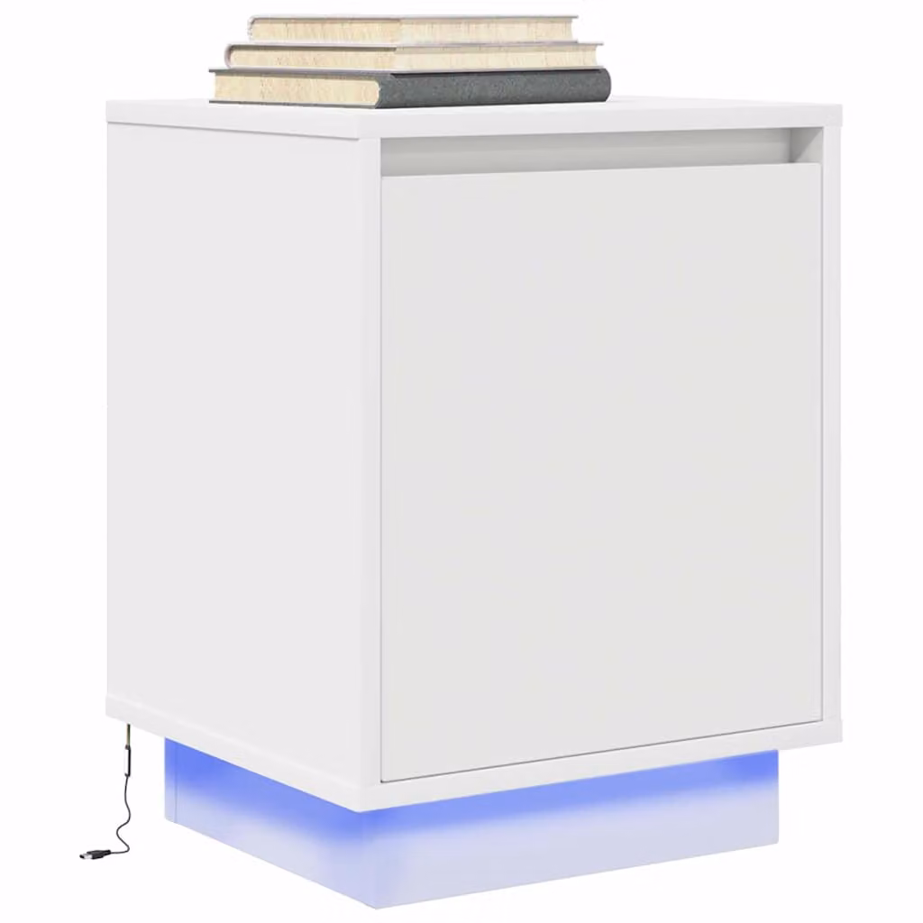 vidaXL Comodino Moderno con Luci LED Bianco e Marrone L/P/H: 38 x 34 x 50 cm
