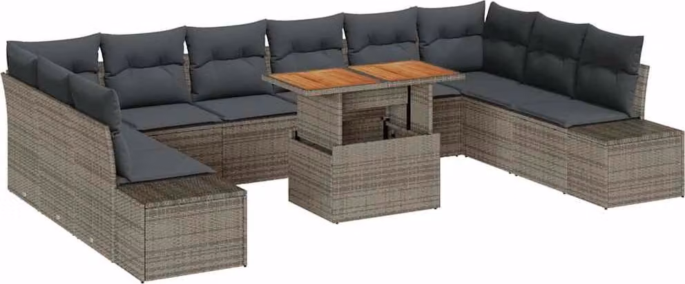 Set Divano da Giardino 11 pcs Grigio Poly Rattan