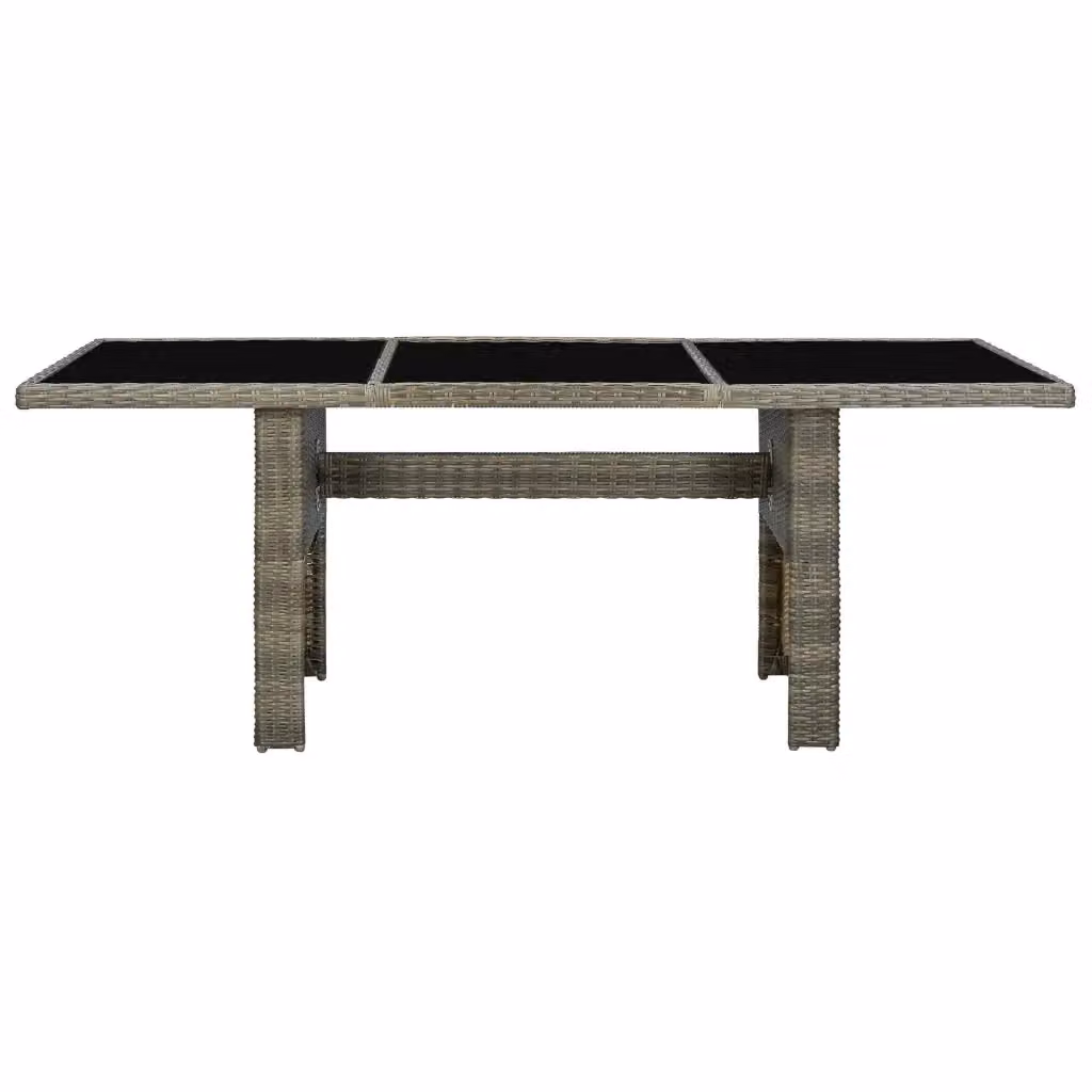 Tavolino da giardino rettangolare in polyrattan marrone e vetro temperato nero – 2