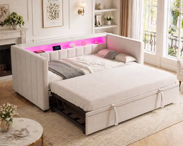 Divano letto con funzione letto estraibile velluto 90x190 cm