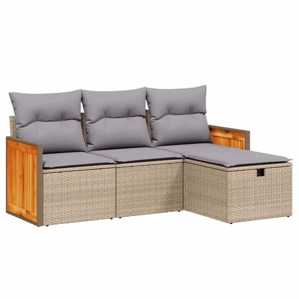 vidaXL Set Divano da Giardino a L con Cuscini Beige e Grigio in Polyrattan e Acciaio – 2