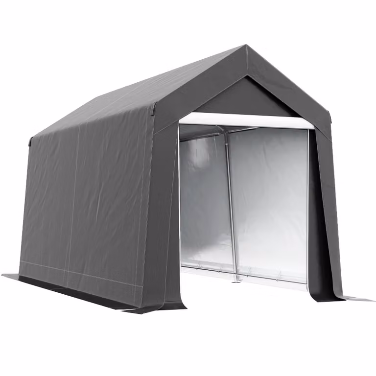 Tenda da garage Moonbite, dimensioni 210 x 360 x 235 cm, ideale per motociclette e attrezzature da giardino. Tenda da deposito con porta con cerniera, protezione UV, acciaio zincato, colore grigio scuro