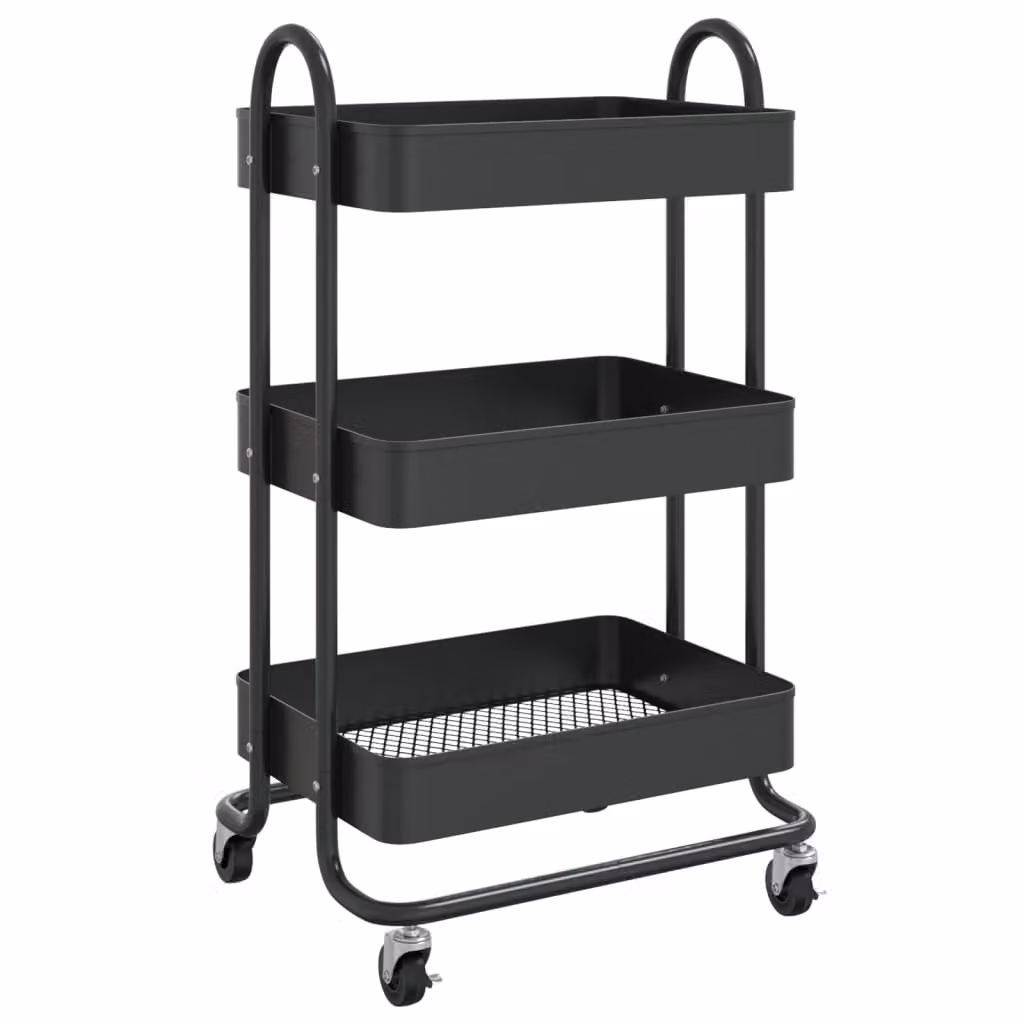 Carrello a 3 Livelli Nero 43x34x79 cm in Acciaio