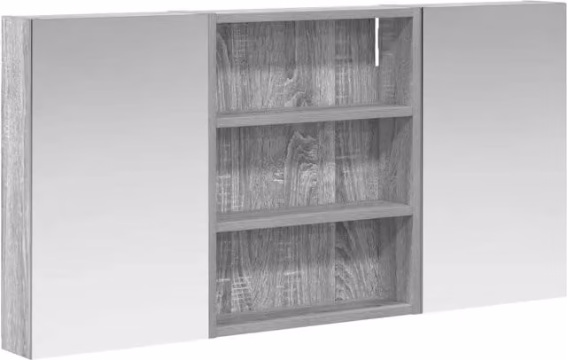 Set di 3 armadi da bagno moderni con specchio e illuminazione LED in MDF grigio opaco L/P/H: 100 x 10,5 x 50 cm