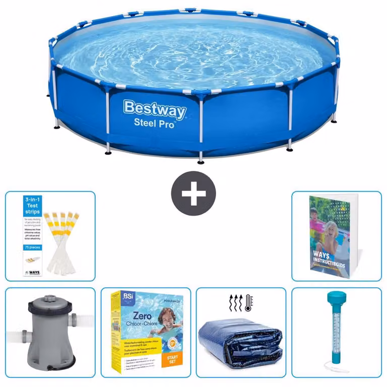 Piscina gonfiabile Bestway Steel Pro, rotonda, dimensioni 366x76 cm, composta da 5 parti, modello S184