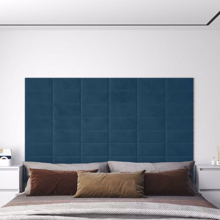 Testiera da parete imbottita vidaXL in velluto blu, set da 12 pannelli moderni per camera da letto