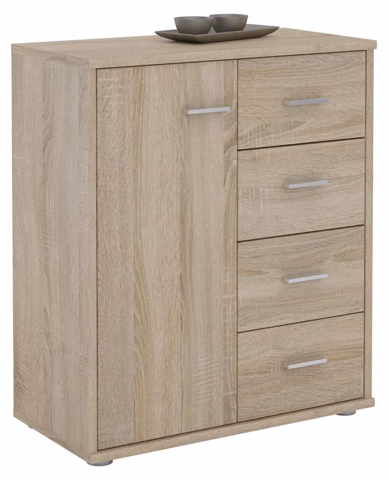 Cassettiera TIRANO Credenza con 1 anta e 4 cassetti in rovere Sonoma