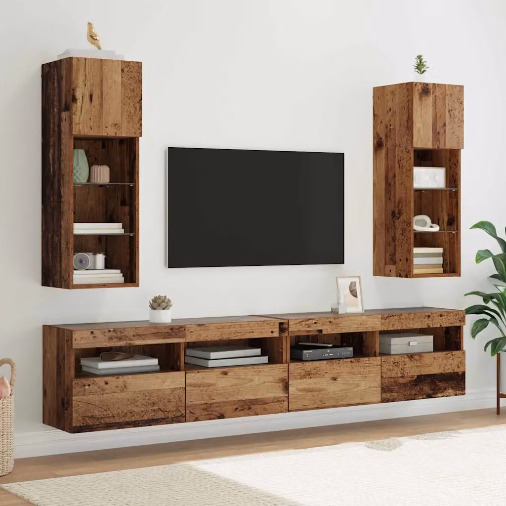 Set di 2 mobiletti TV da parete vidaXL in legno marrone con illuminazione integrata, L/P/H: 90 x 30 x 30,5 cm