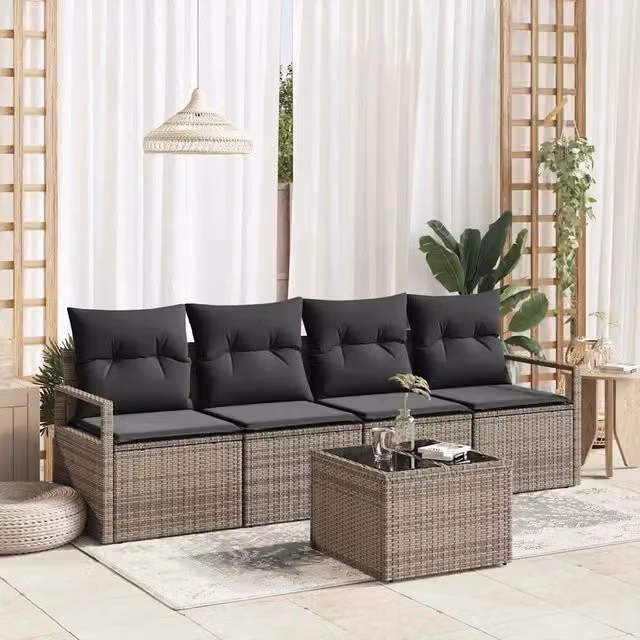 Set di divani 5 pz 4-Numero di posti Grigio polyrattan 3346249