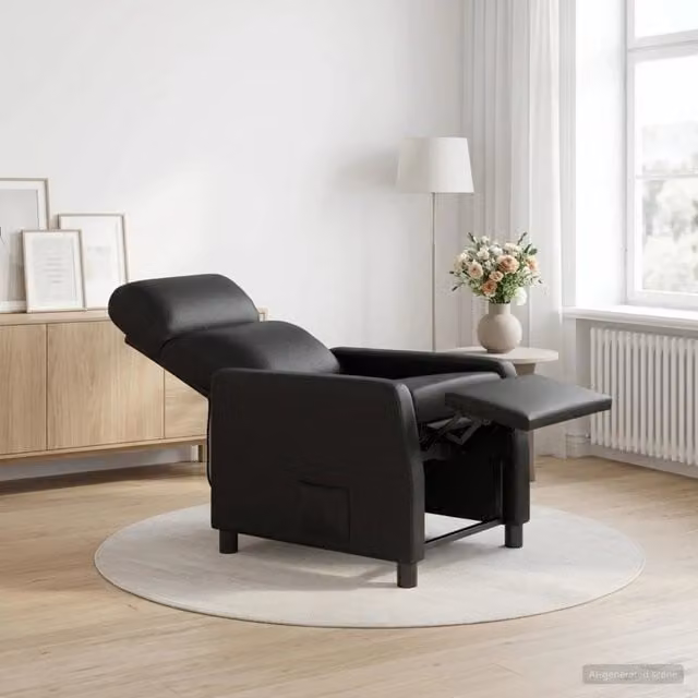 Poltrona reclinabile relax in similpelle nera con braccioli per soggiorno – 1