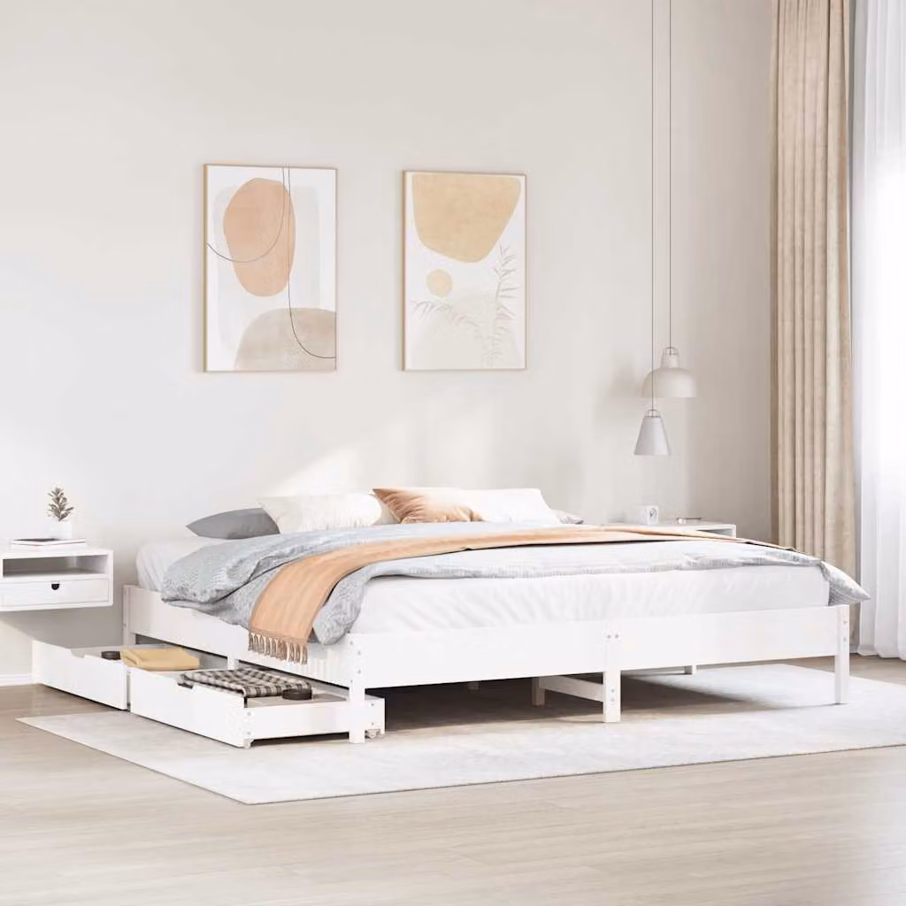 Letto senza materasso vidaXL in legno massello di pino bianco L: 180 cm, P: 200 cm, H: 185,5 cm