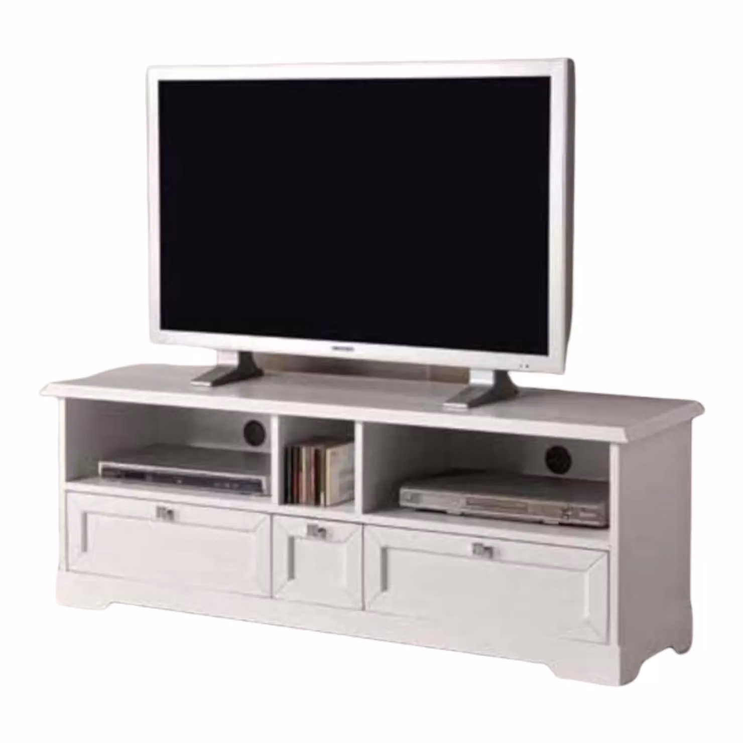 Porta TV Mobili 2G in legno con 3 cassetti stile arte povera bianco opaco L: 139 cm, P: 40 cm, H: 51 cm – 2
