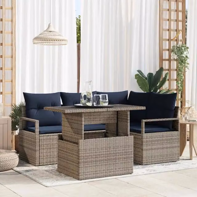 Set Divano da Giardino 5 pz 4-Numero di posti Grigio e Blu Navy 3348821