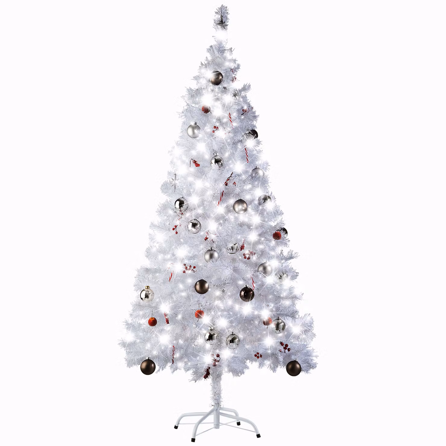 Albero di Natale artificiale bianco tectake con sostegno in metallo, Altezza: 180 cm – 2