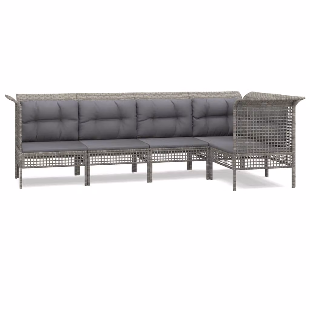 Set Divani da Giardino 5 pz con Cuscini in Polyrattan Grigio