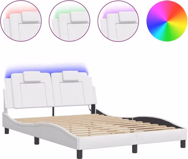 Letto matrimoniale | Letto per adulti | Giroletto Viana con LED senza Materasso Bianco 120x200 cm