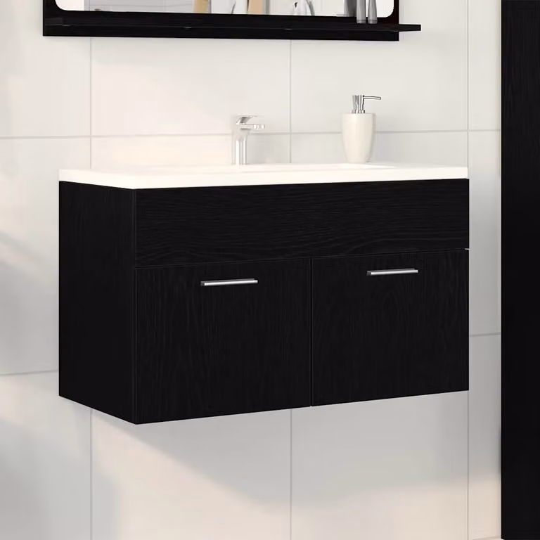 Armadio sottolavello da bagno vidaXL in legno nero opaco con ante a battente