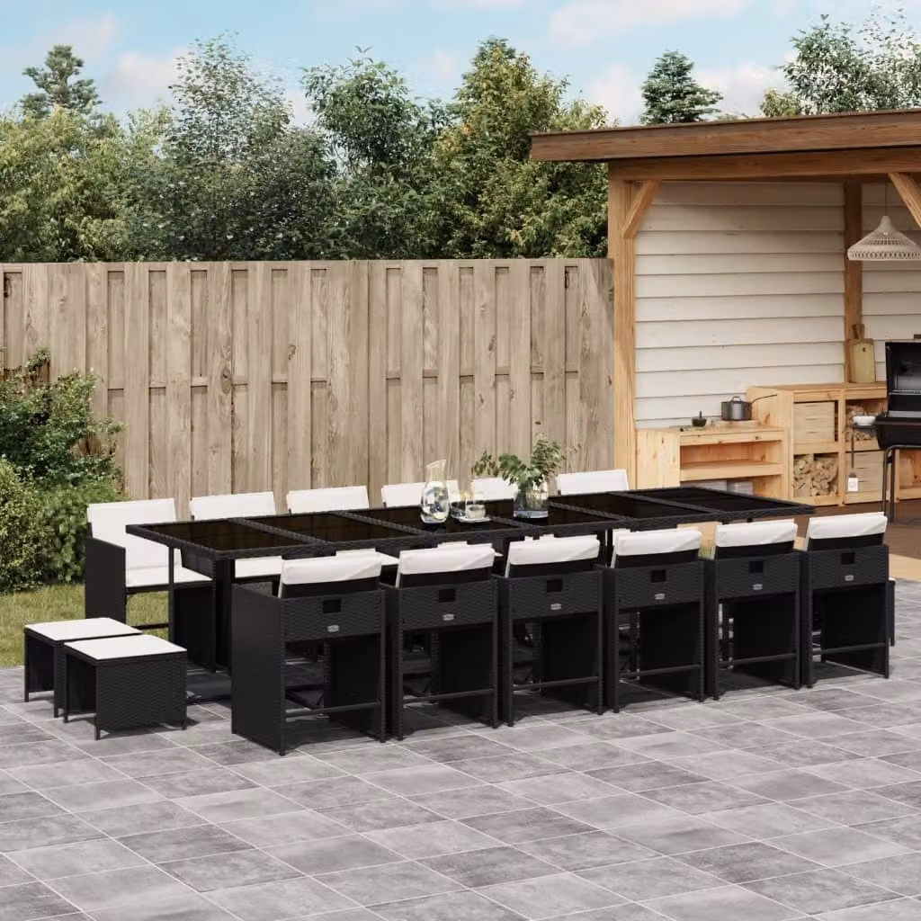 Maison Exclusive - Set da Pranzo da Giardino 17 pz con Cuscini Nero in Polyrattan