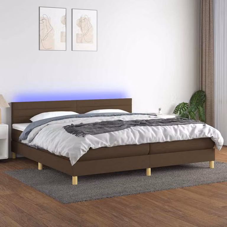 Letto a molle con materasso e illuminazione LED vidaXL in tessuto marrone scuro L/P: 200 x 200 cm