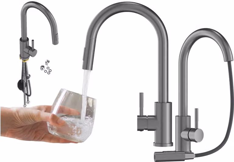 Granitan - Rubinetto da cucina - Rubinetto per lavello - Bocca estensibile - 2 tipi di getto - Grigio - LOSETO