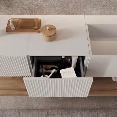 Cassetto sospeso Tevere per bagno con anta cannettata bianco opaco L: 40 cm, P: 26 cm, H: 40 cm – 2