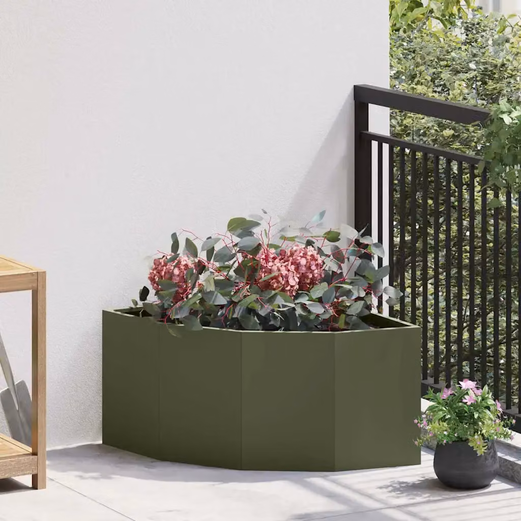 vidaXL Vaso d'angolo Verde oliva 60 x 60 x 35 cm Acciaio