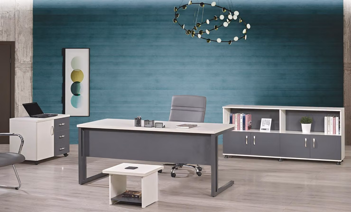 Arbeitstisch Büromöbel Computermöbel Schreibtisch 4tlg Holz Set Grau