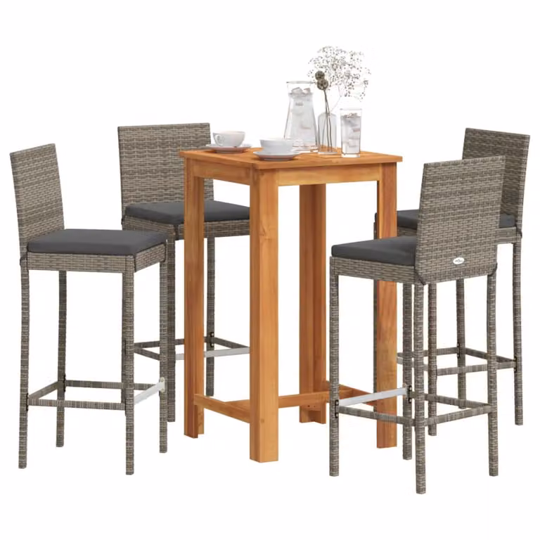 Set Bar da Giardino vidaXL in 5 Pezzi in Polyrattan e Legno di Acacia Grigio Antracite
