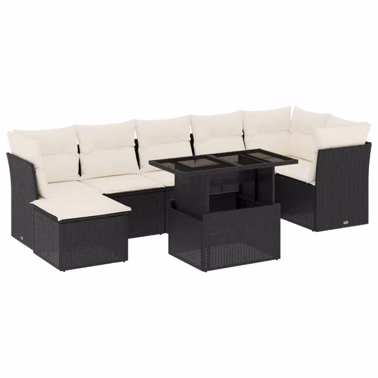 Set Divani da Giardino con Cuscini 8 pz Nero in Polyrattan